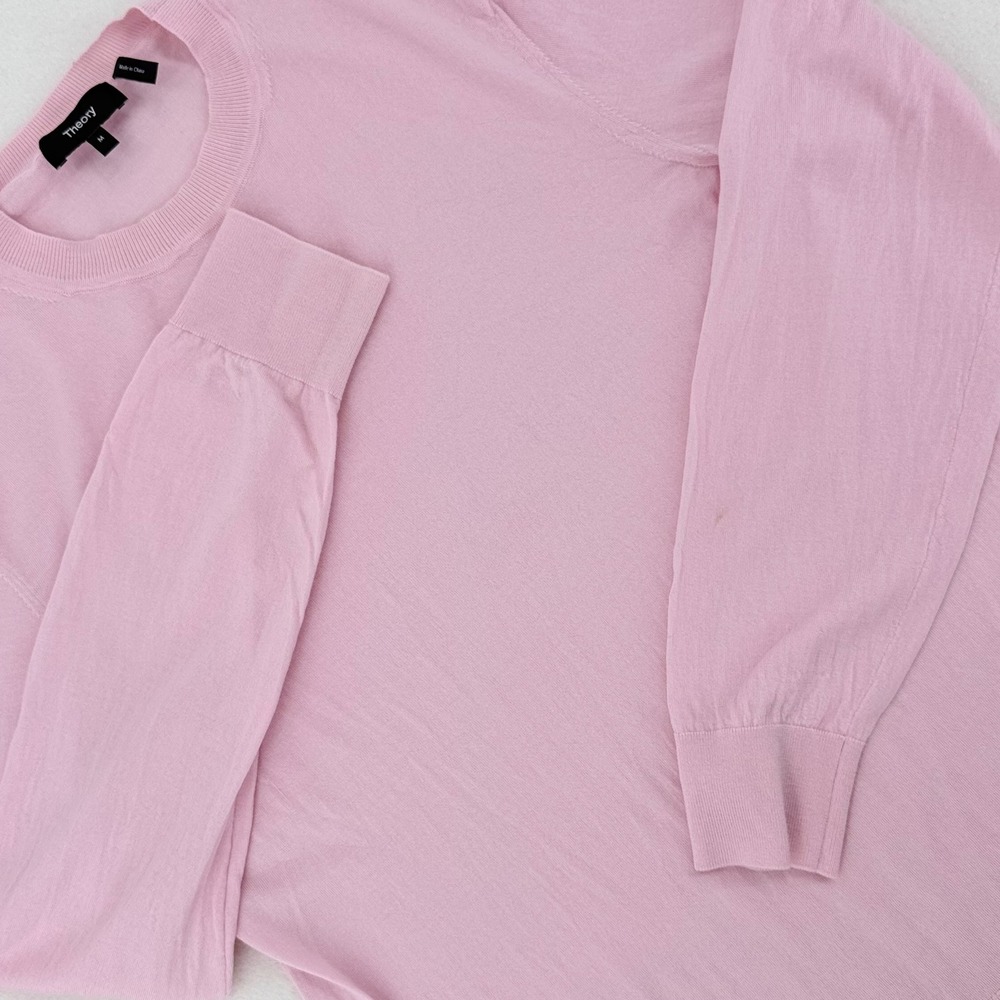 Theory Regal Wool Crew Neck Sweater Mens M Pink Long Sleeve Good